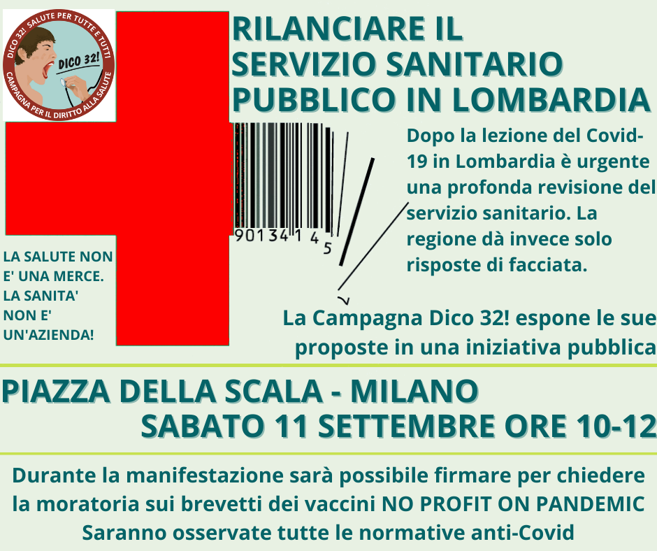 Rilanciare il Servizio Sanitario Pubblico in Lombardia - Milano, Piazza  della Scala 11 settembre ore 10-12 - Medicina DemocraticaMedicina  Democratica